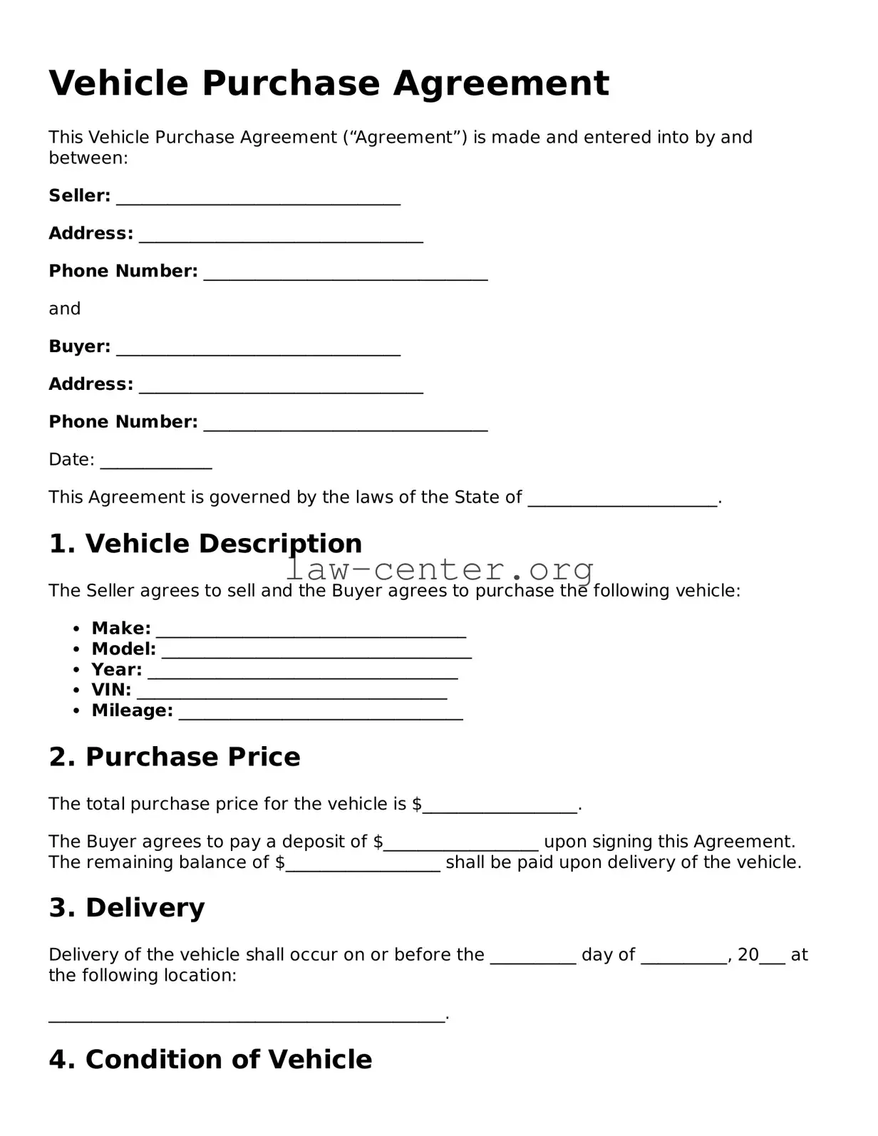 Free Vehicle Purchase Agreement Template
