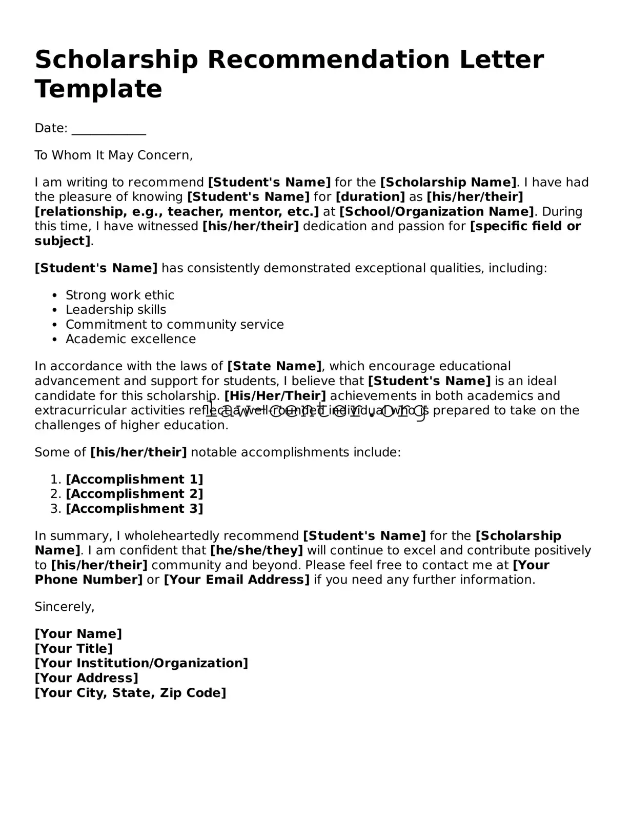 Free Scholarship Recommendation Letter Template