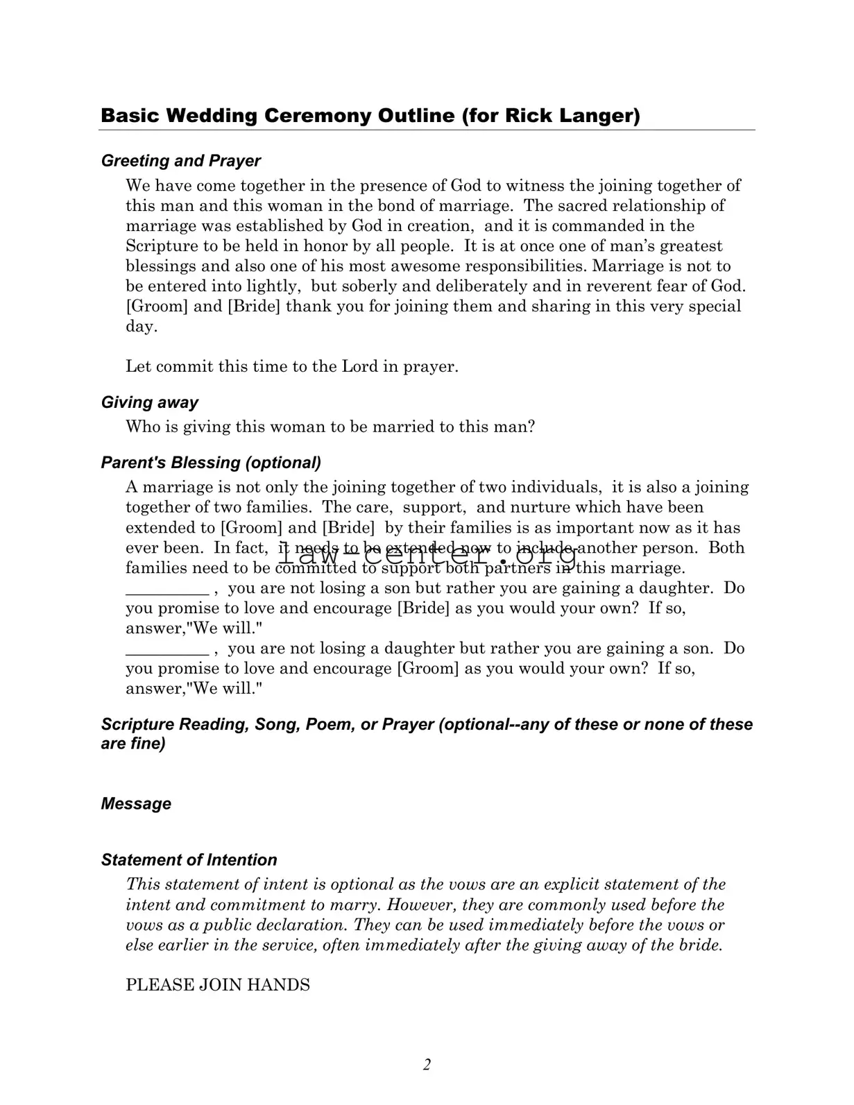 Get Wedding Ceremony Script Form