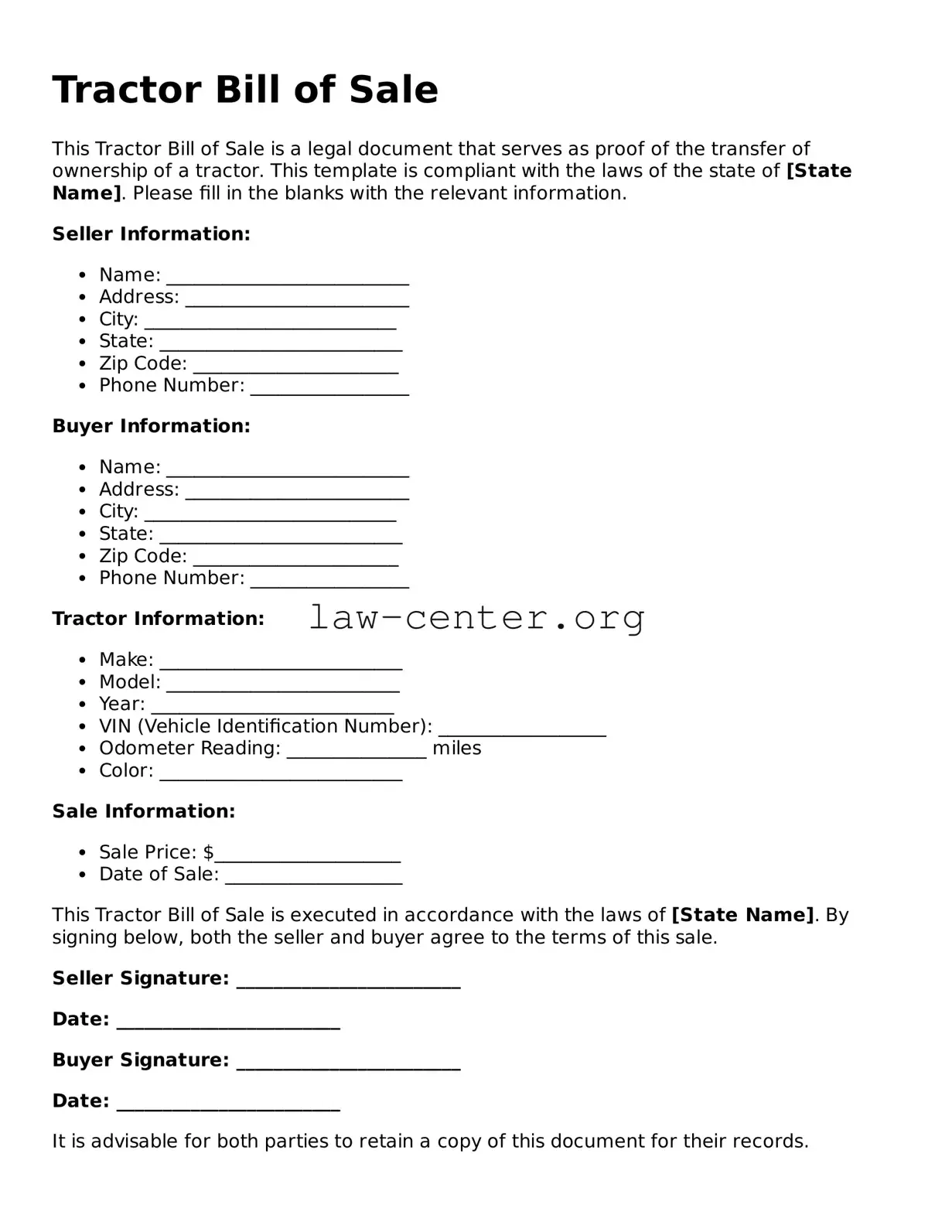 Free Tractor Bill of Sale Template