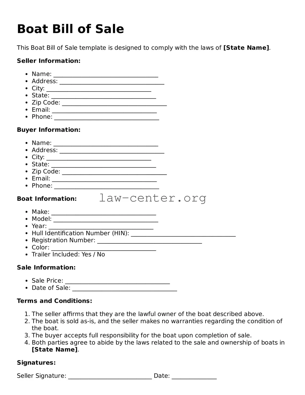Free Boat Bill of Sale Template