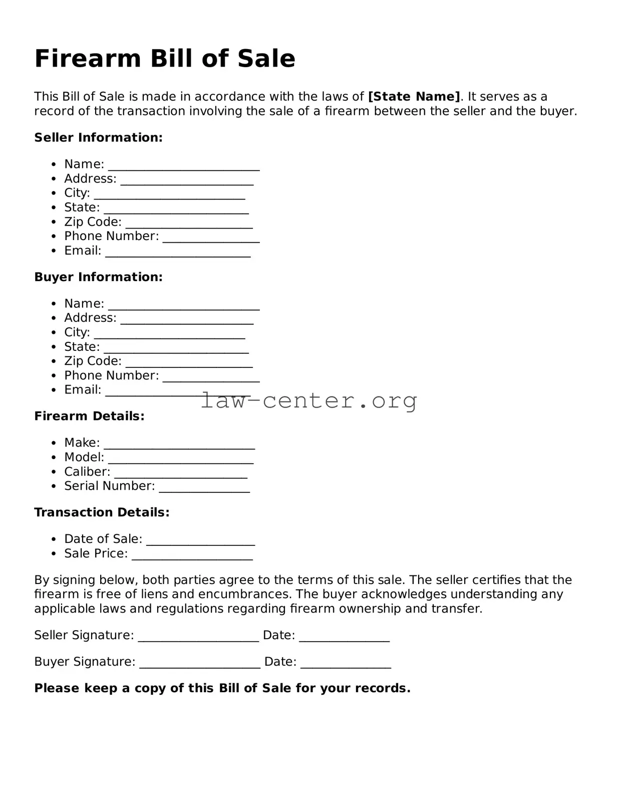 Free Firearm Bill of Sale Template