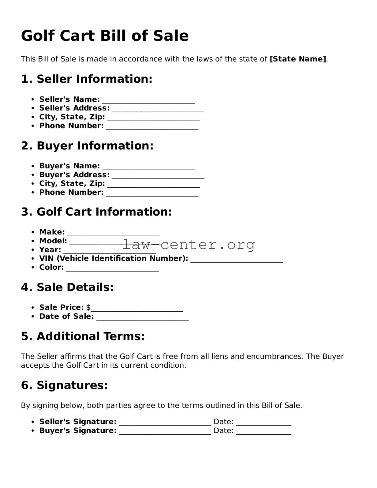 Free Golf Cart Bill of Sale Template
