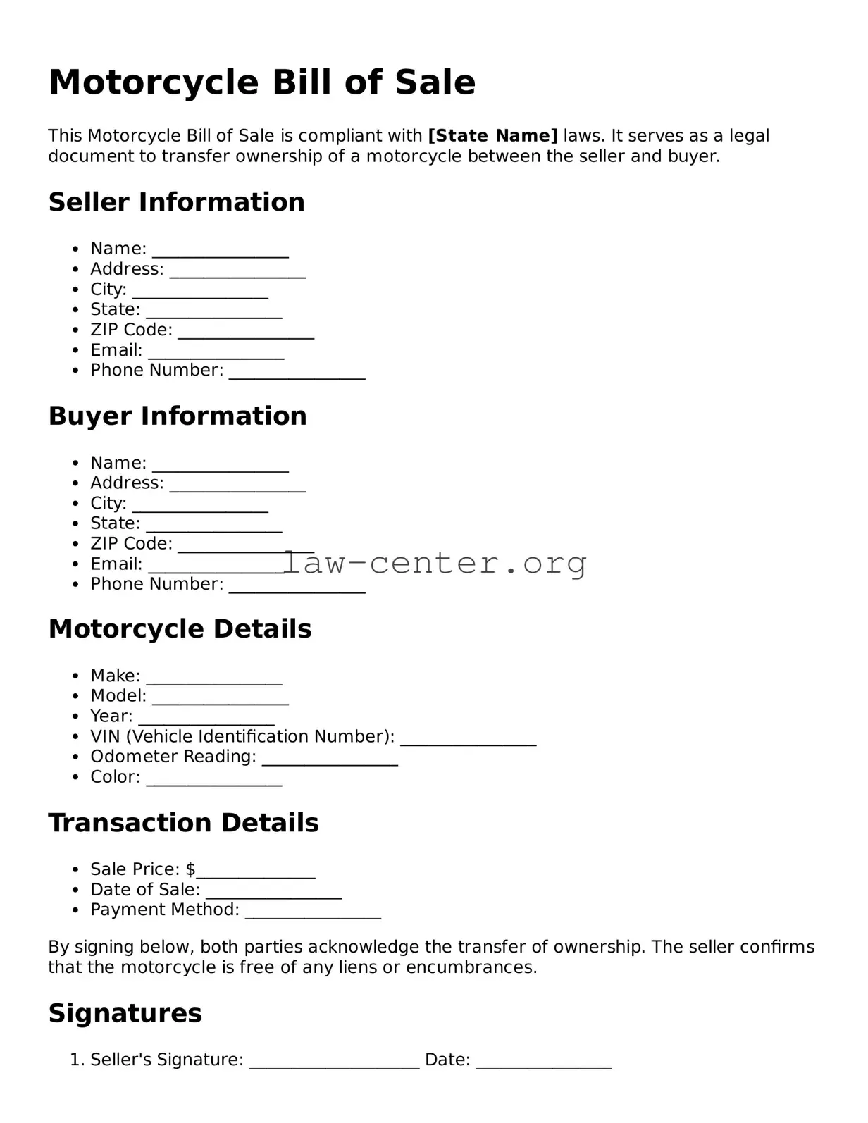 Free Motorcycle Bill of Sale Template