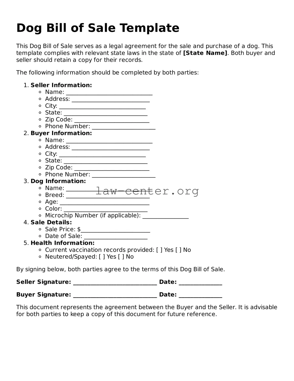 Free Dog Bill of Sale Template