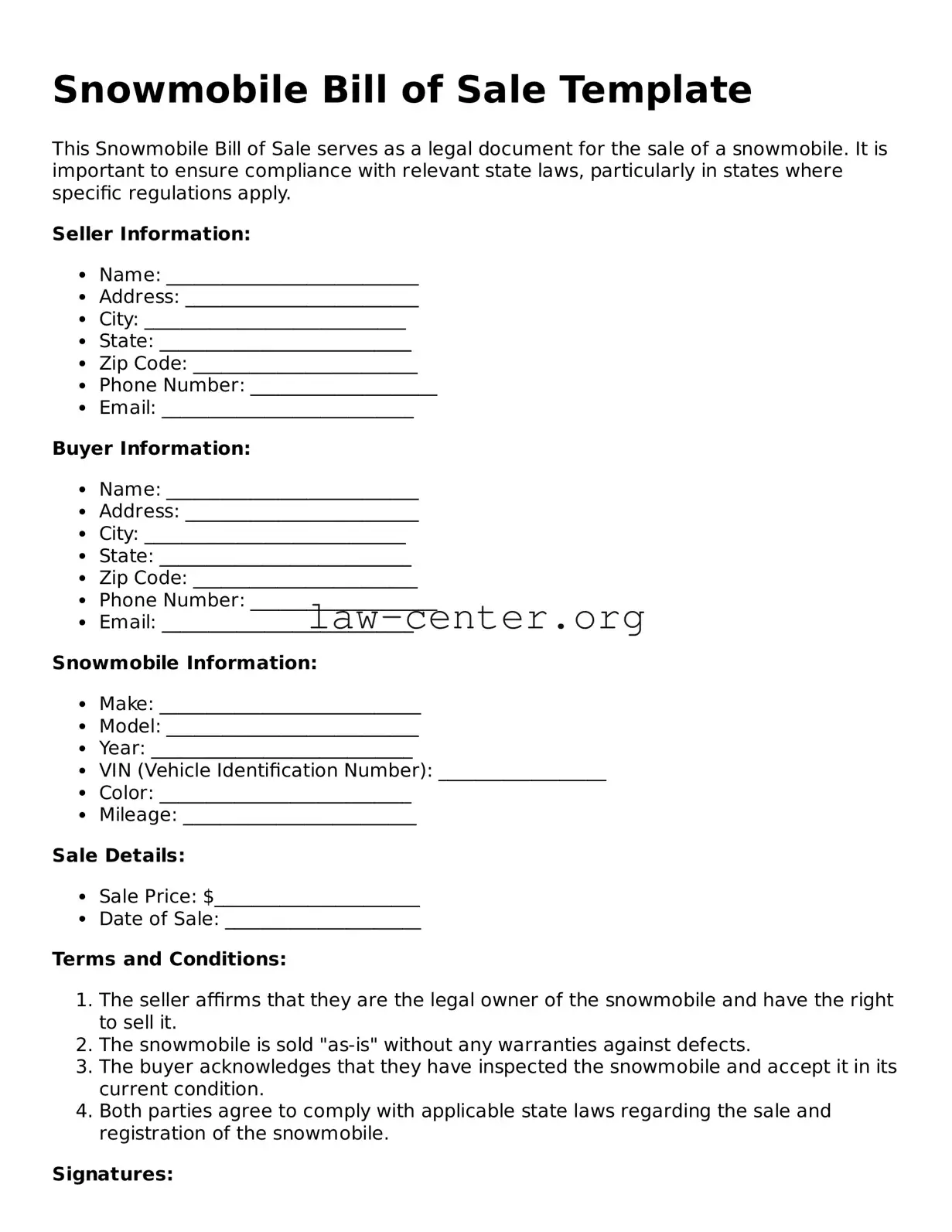 Free Snowmobile Bill of Sale Template