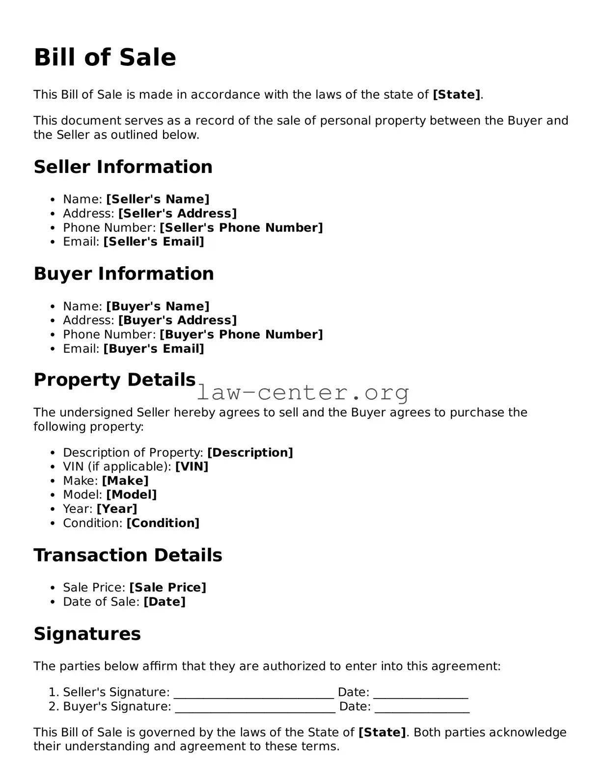 Free Bill of Sale Template