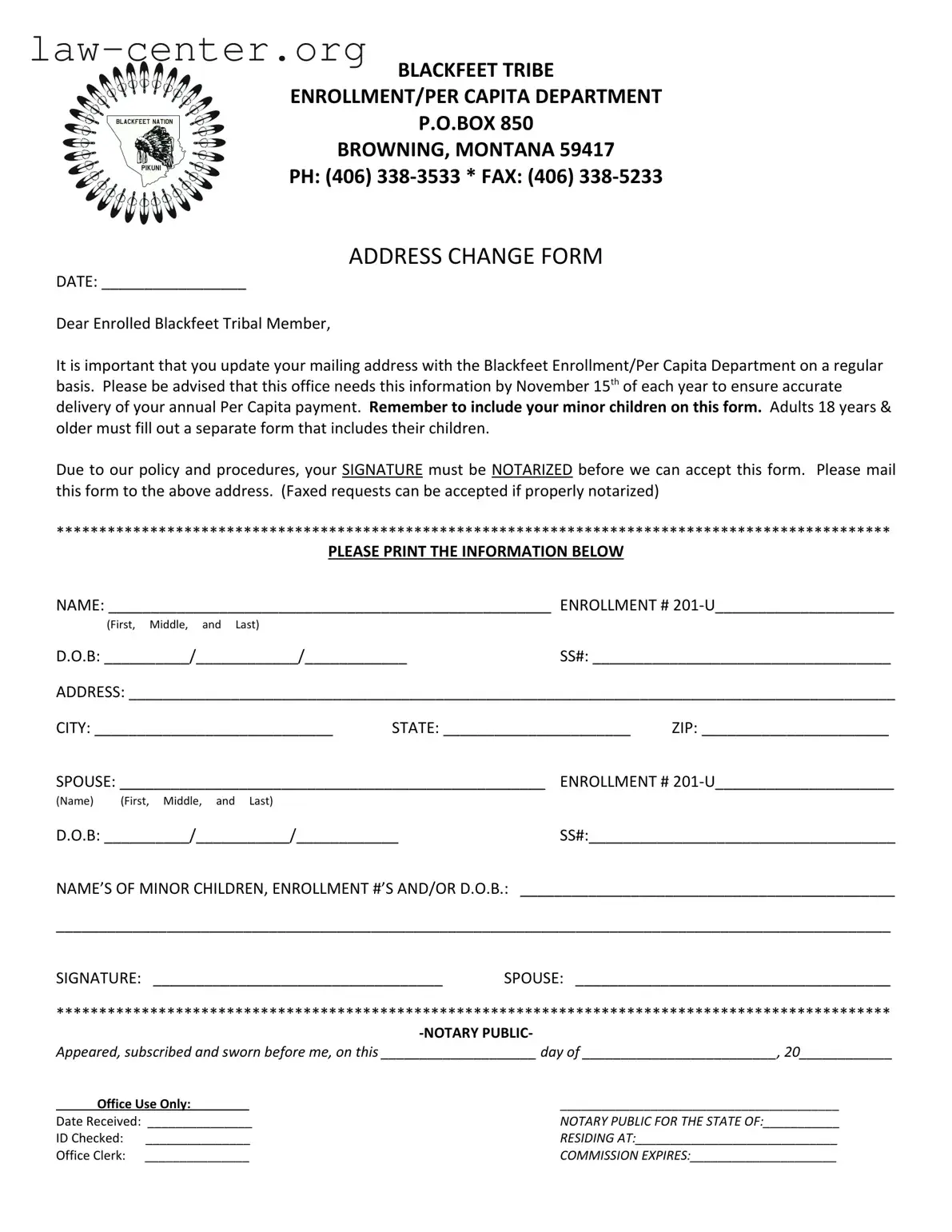 Get Blackfeet Enrollment Form
