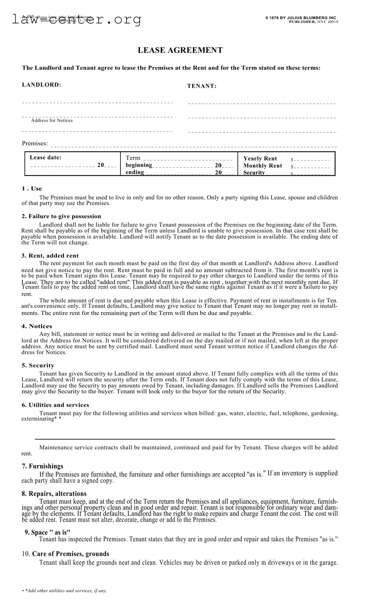 Get Blumberg Lease Agreement Form