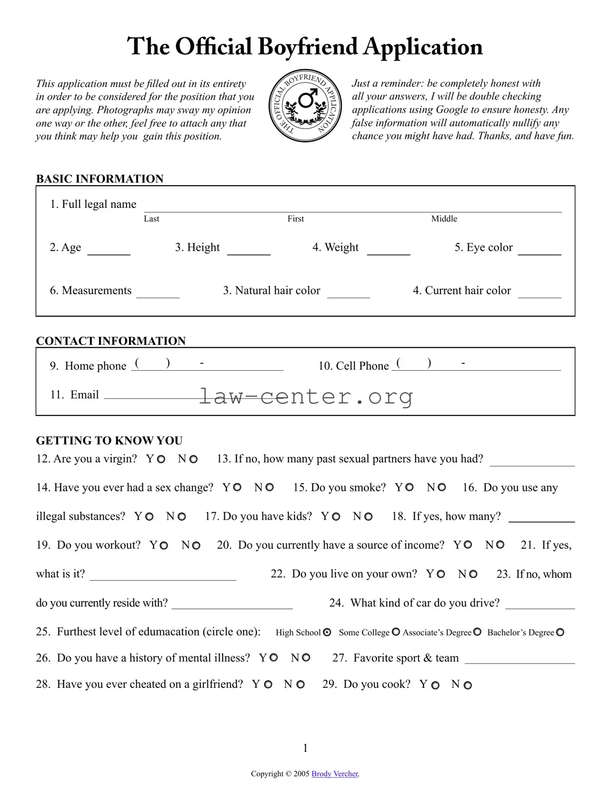 Get Boyfriend application form Form