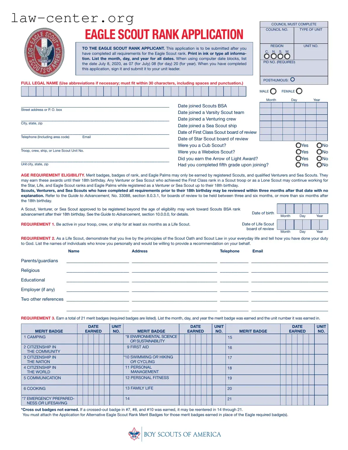 Get Eagle scout rank application Form
