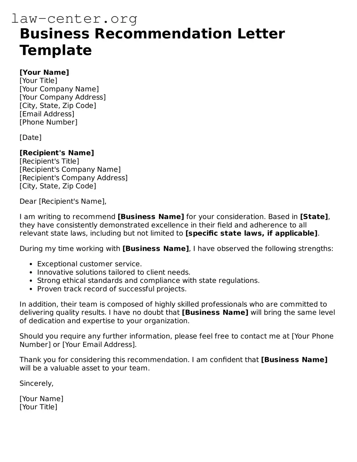 Free Business Recommendation Letter Template