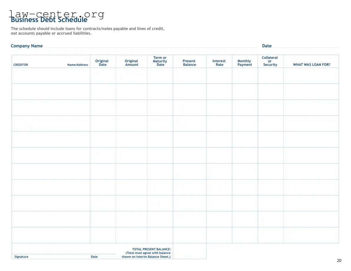 Get Business Debt Schedule Form