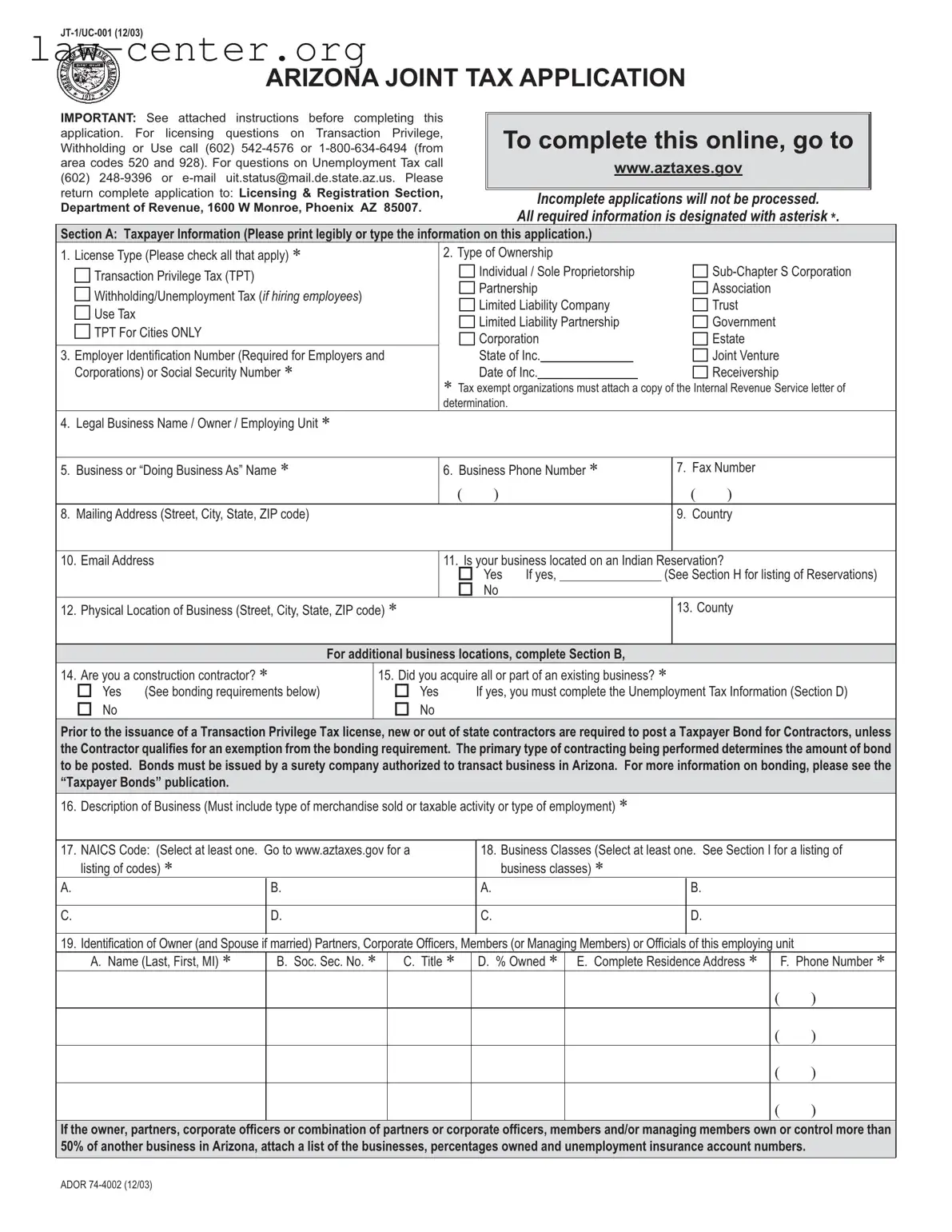 Get Arizona Jt 1 Uc 001 Form