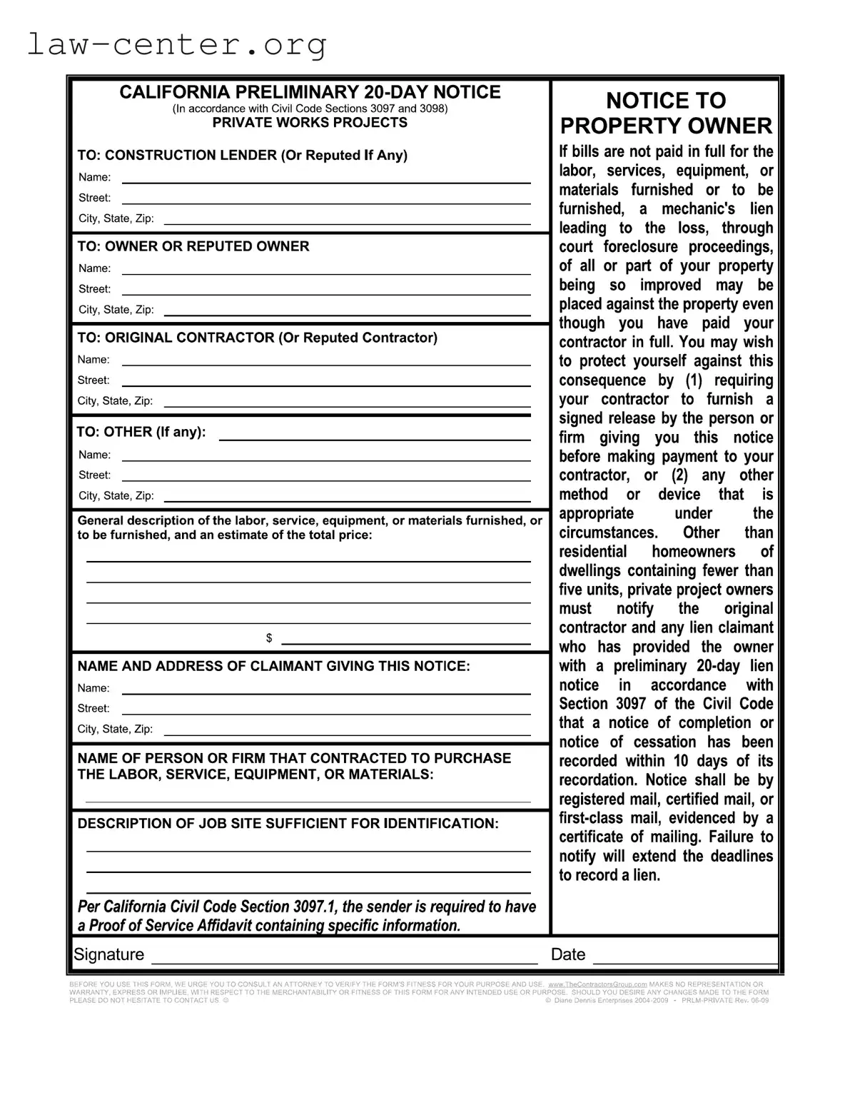 Get 20 Day Notice California Form