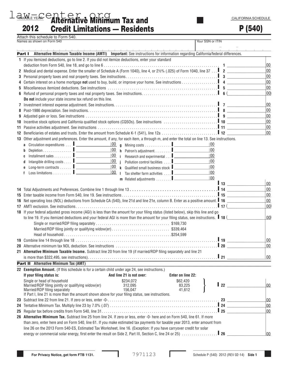 Get California 540 Schedule P Form