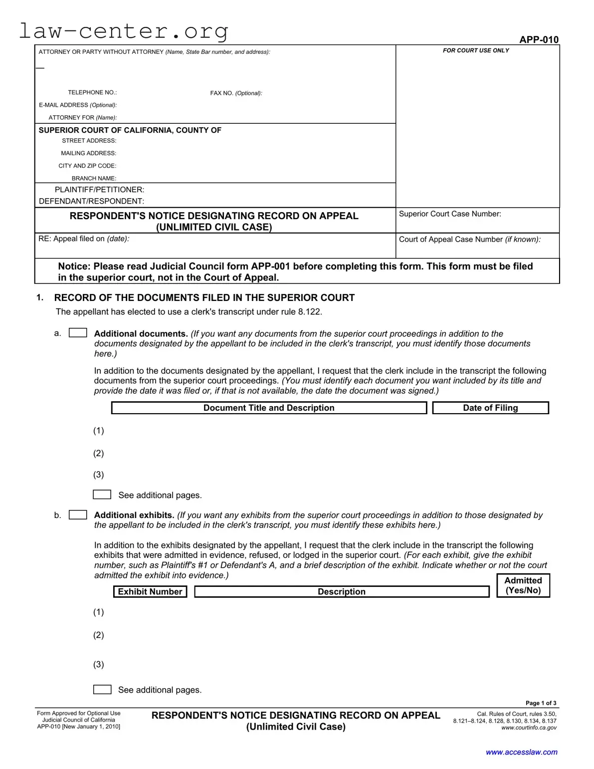 Get California App 010 Form