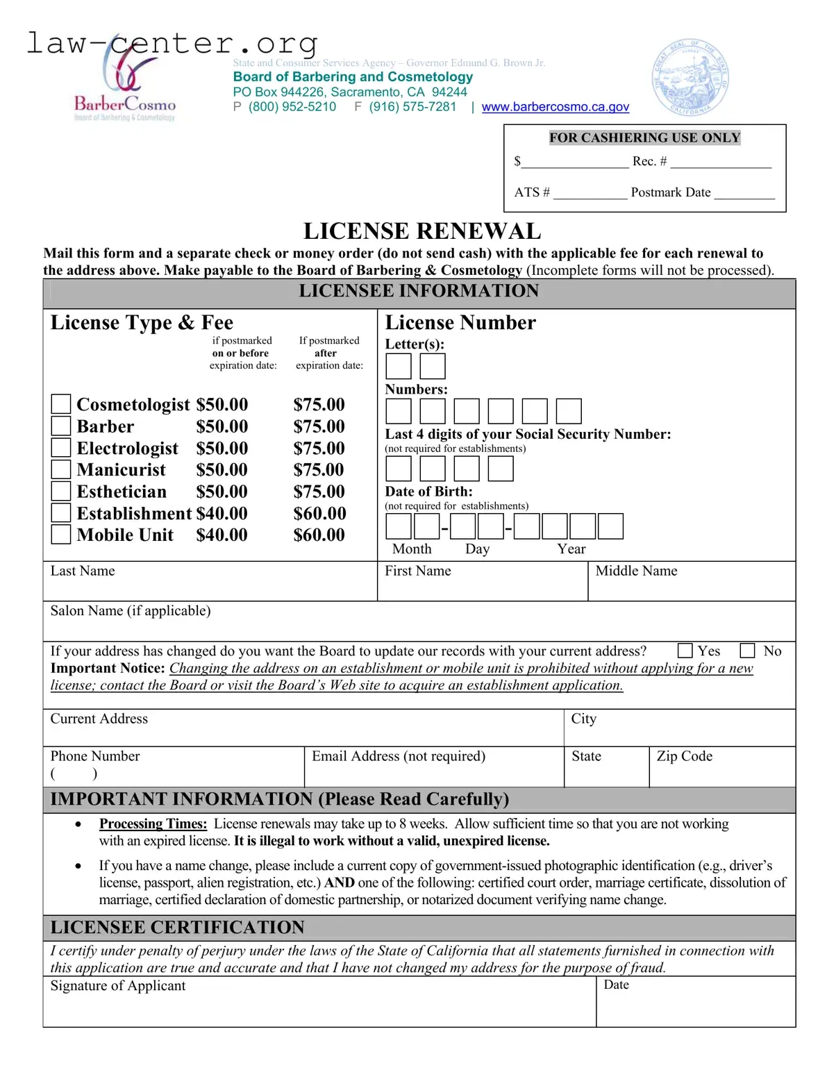 Get Cosmetology License Renewal California Form