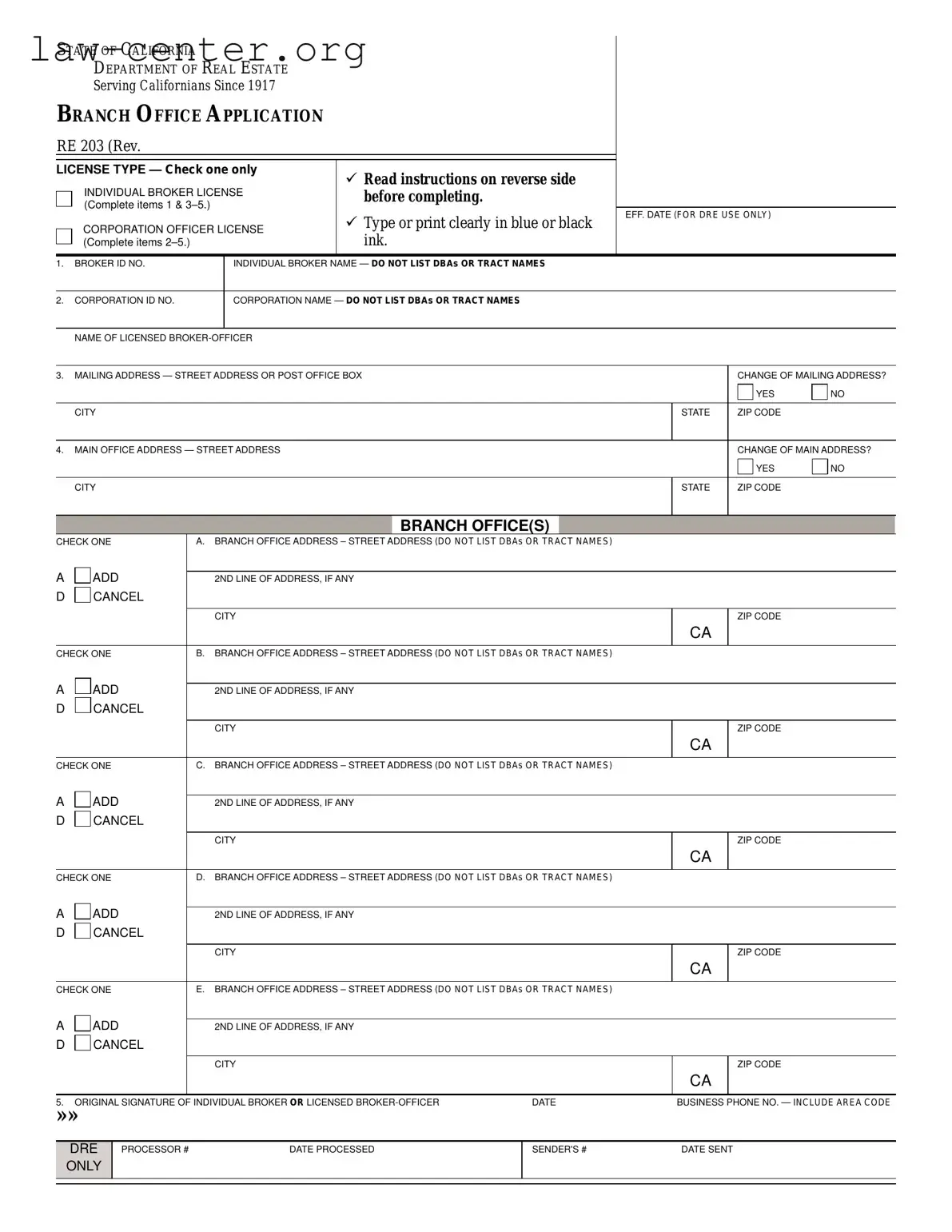 Get California Re 203 Form