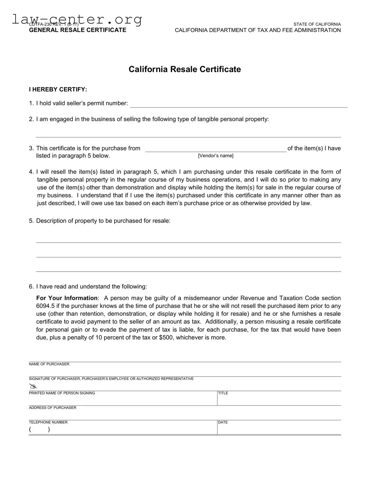 Get Ca Resale Form