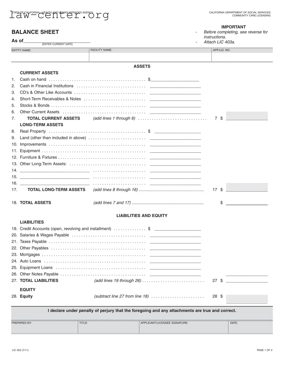 Get California Balance Sheet Form