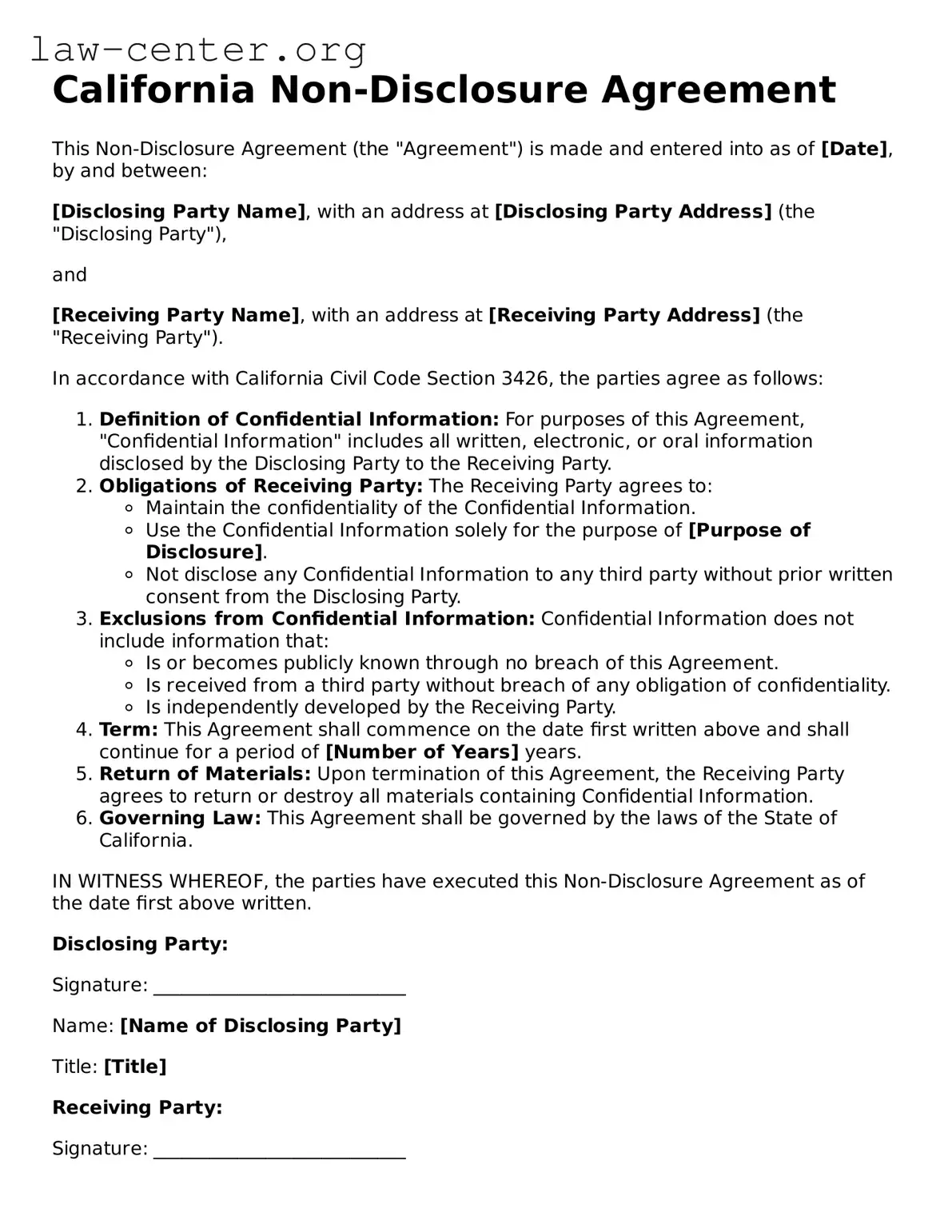 Attorney-Approved California Non-disclosure Agreement Document