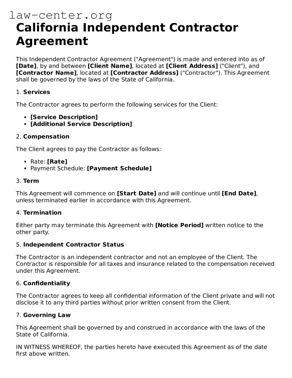 Attorney-Approved California Independent Contractor Agreement Document