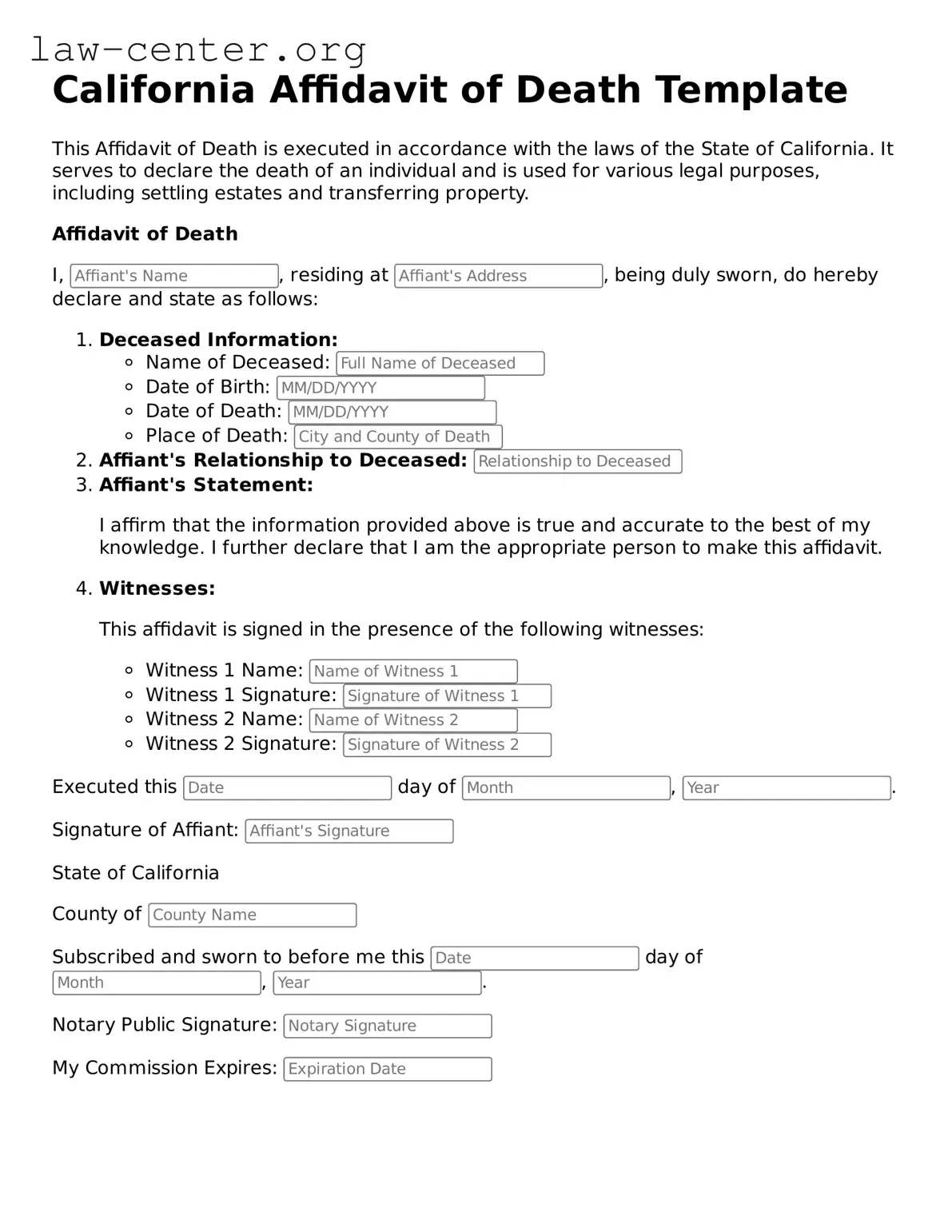Attorney-Approved California Affidavit of Death Document