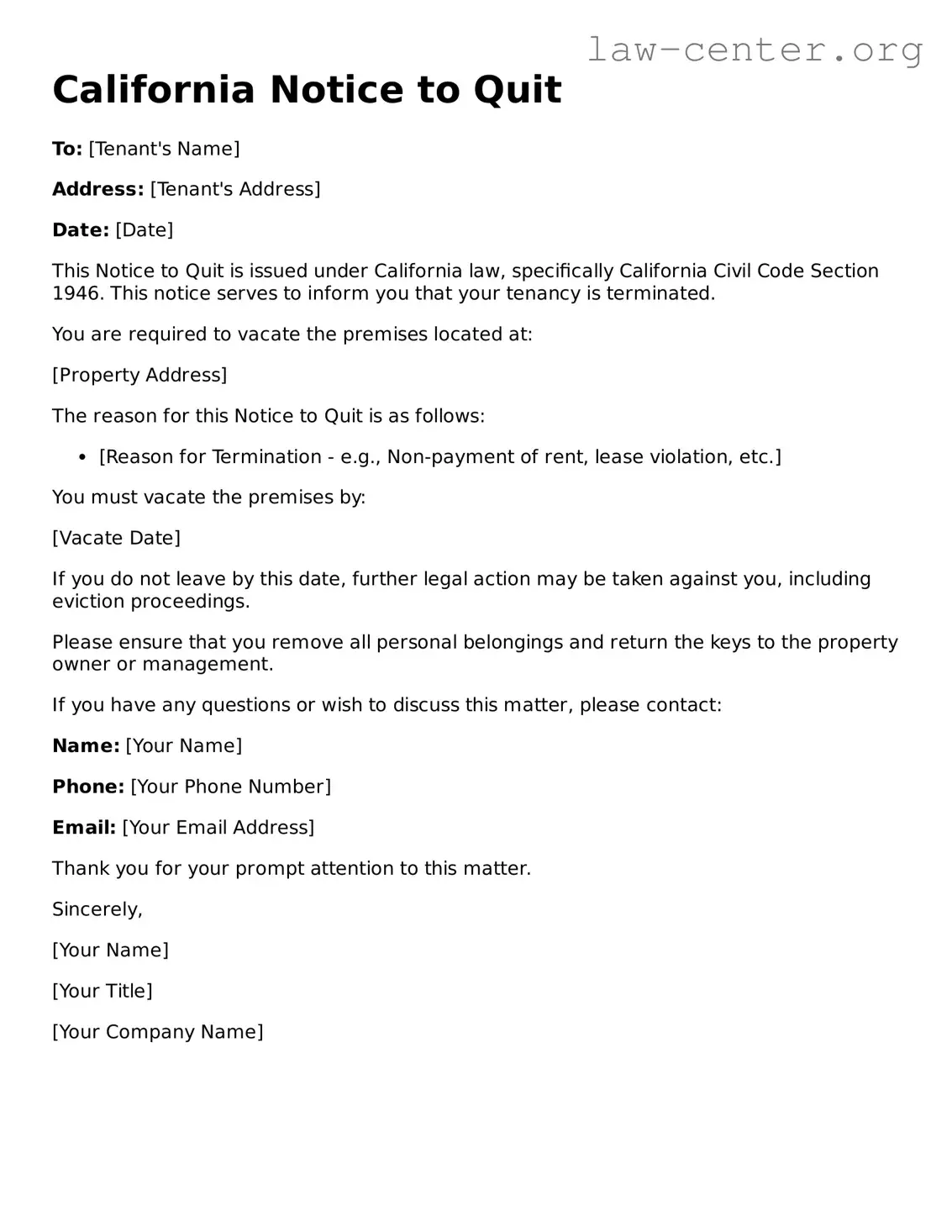 Attorney-Approved California Notice to Quit Document