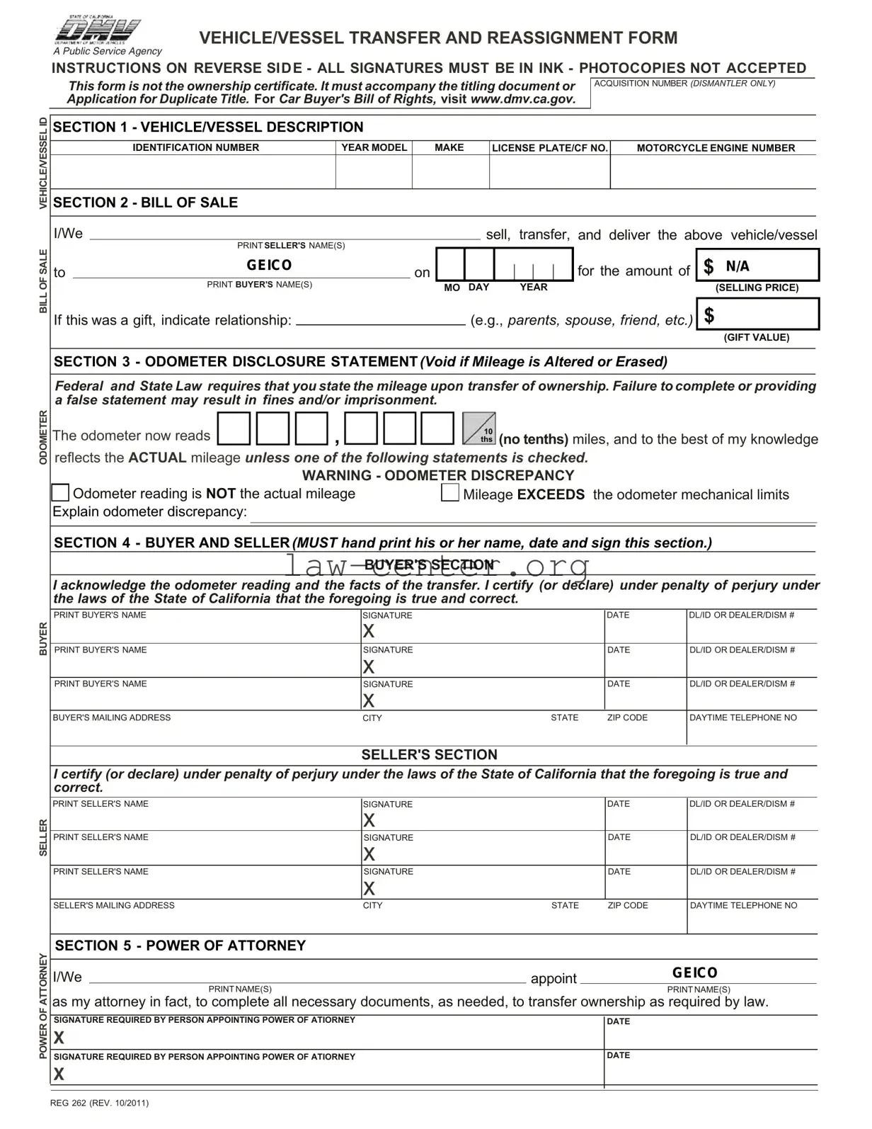 Get California Fotm Reg 262 Form