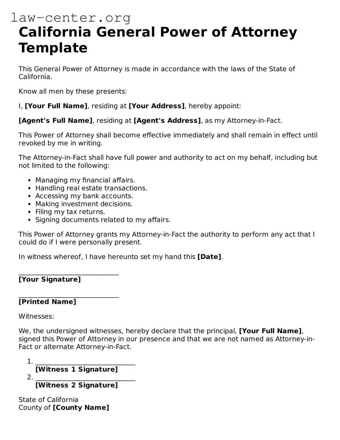 Attorney-Approved California General Power of Attorney Document