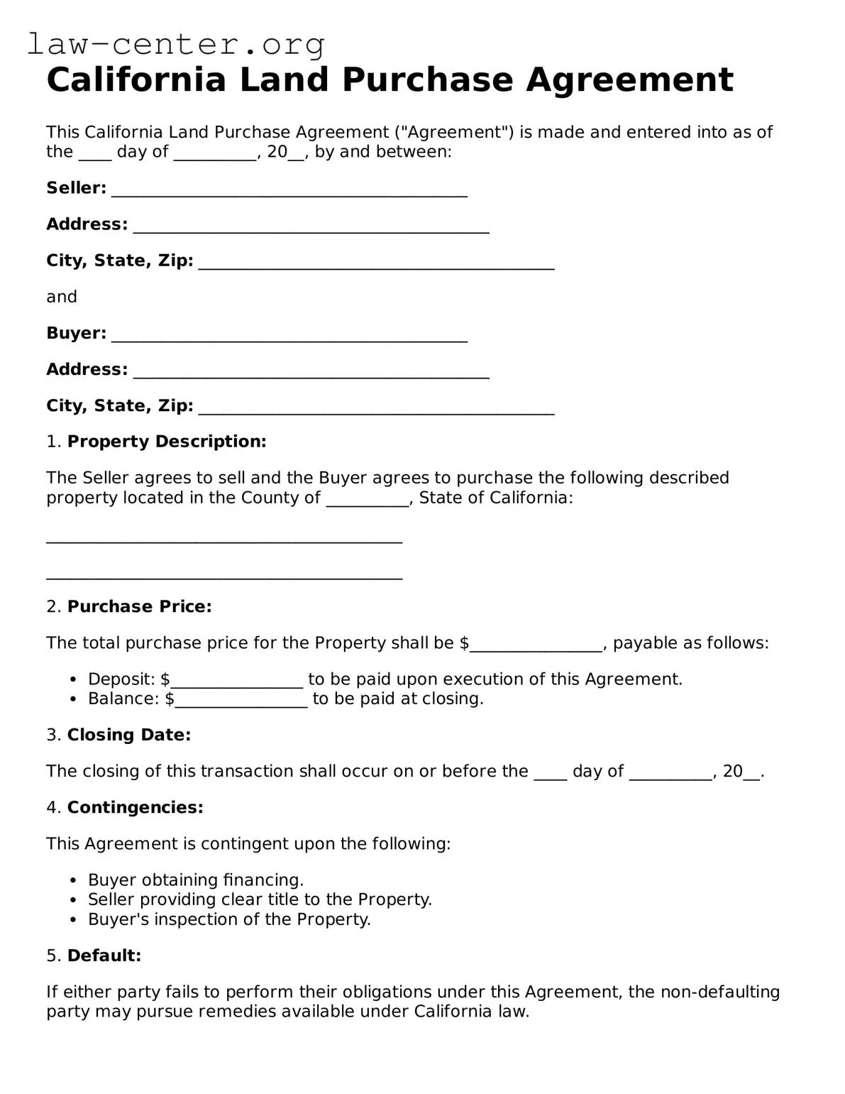 Attorney-Approved California Land Purchase Agreement Document