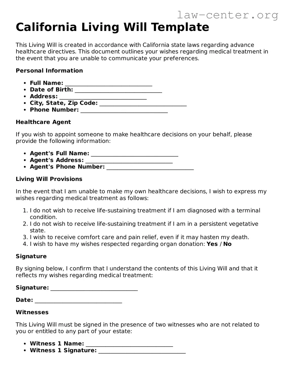 Attorney-Approved California Living Will Document