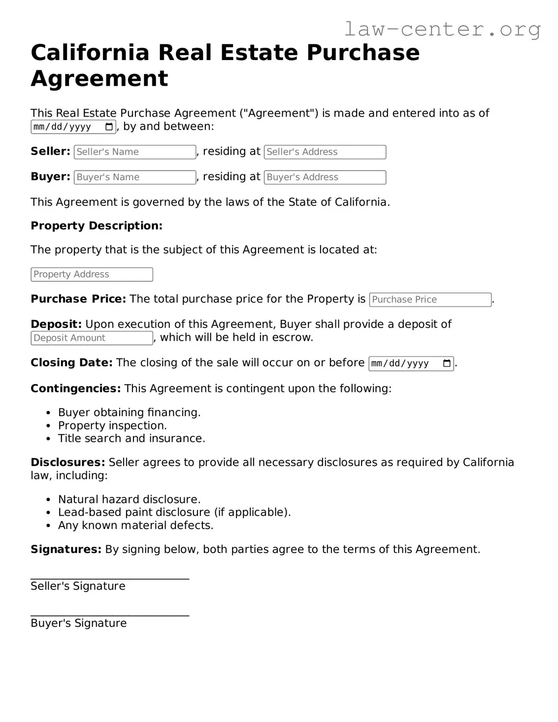 Attorney-Approved California Real Estate Purchase Agreement Document