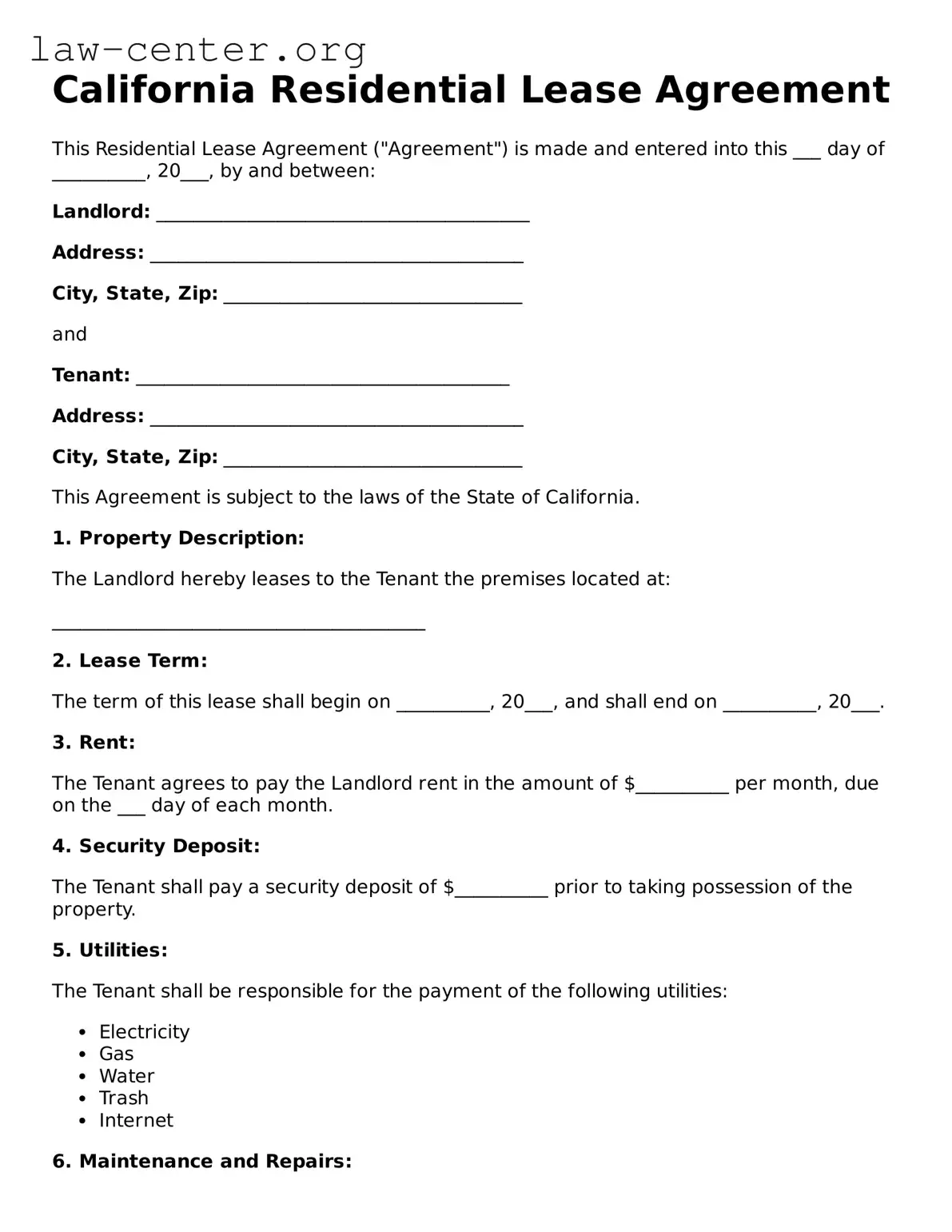 Attorney-Approved California Residential Lease Agreement Document
