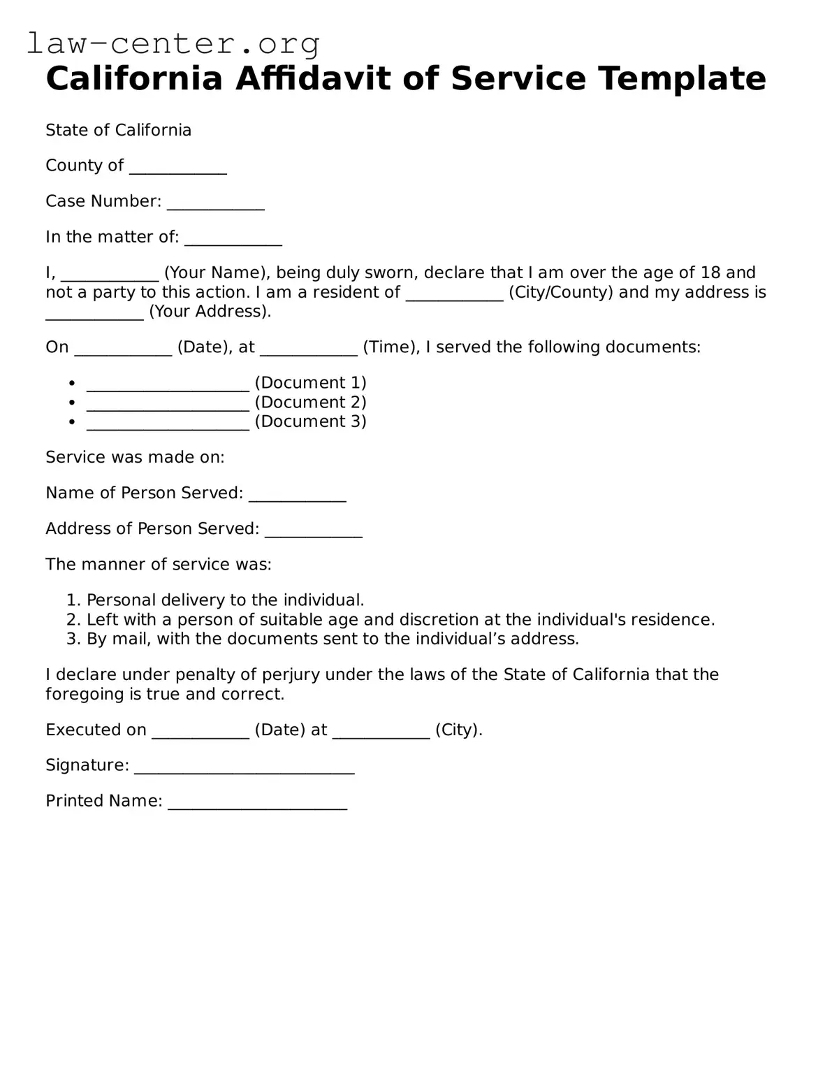 Attorney-Approved California Affidavit of Service Document