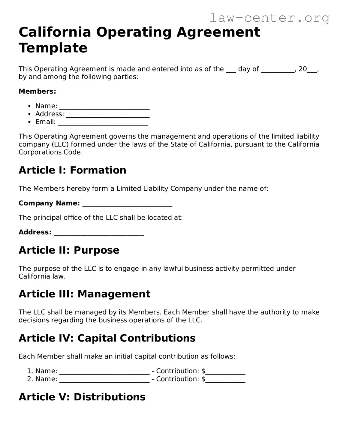 Attorney-Approved California Operating Agreement Document