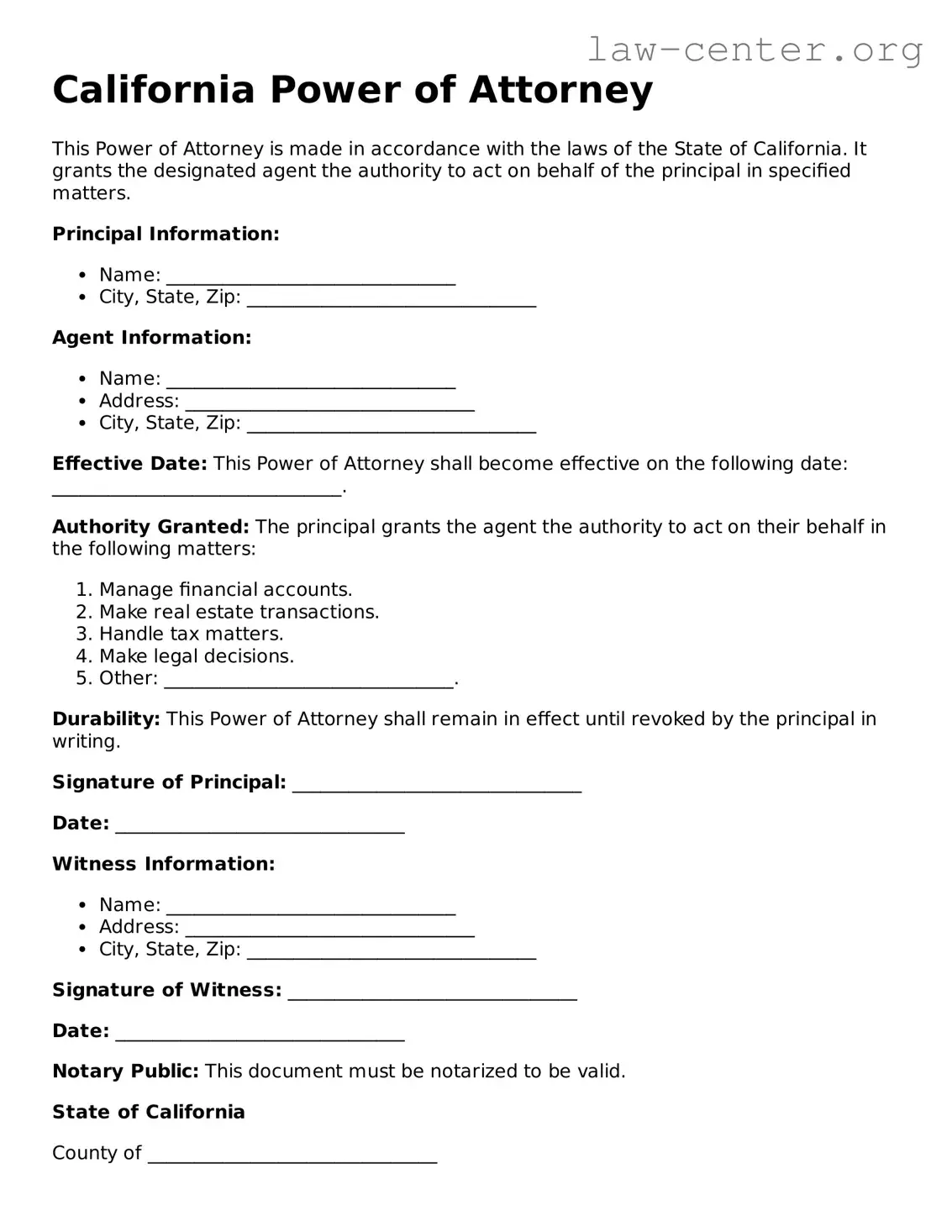 Attorney-Approved California Power of Attorney Document