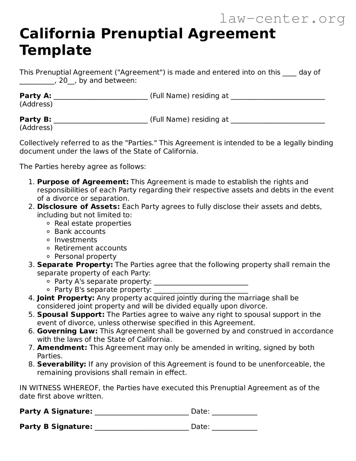 Attorney-Approved California Prenuptial Agreement Document