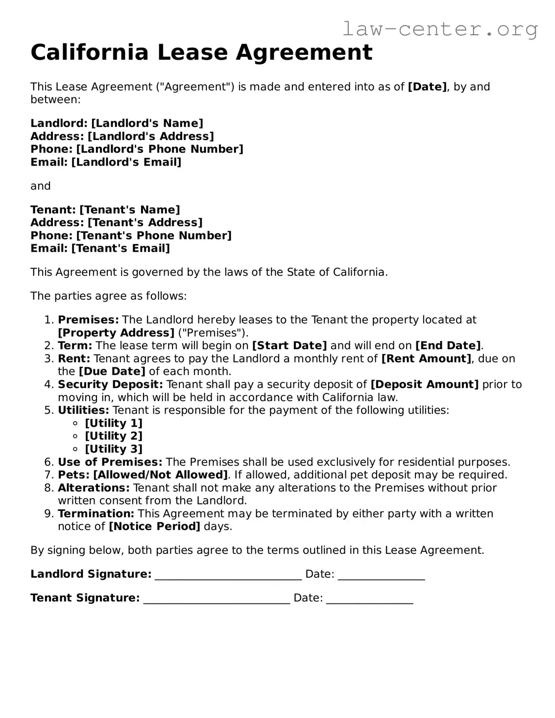 Attorney-Approved California Lease Agreement Document