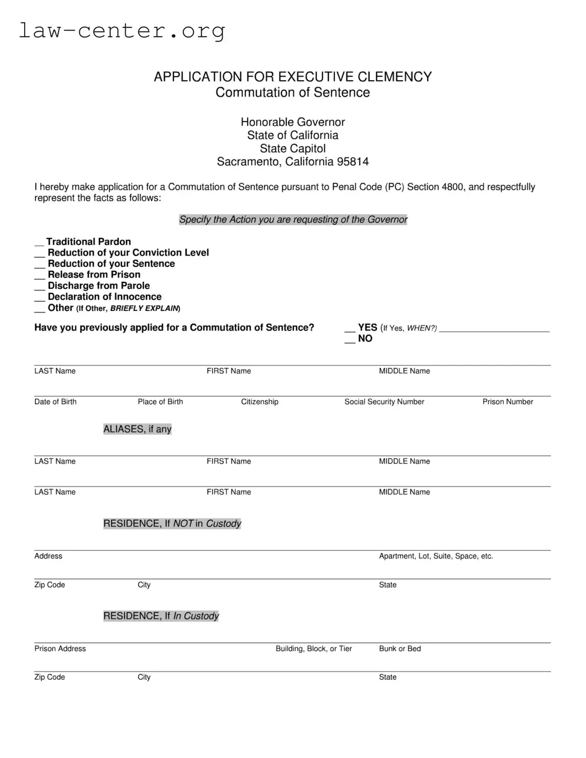 Get California Executive Clemency Form