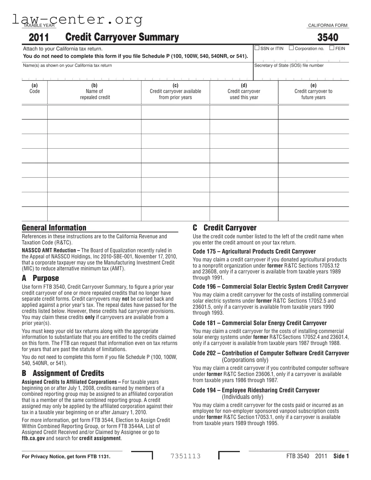 Get California 3540 Form