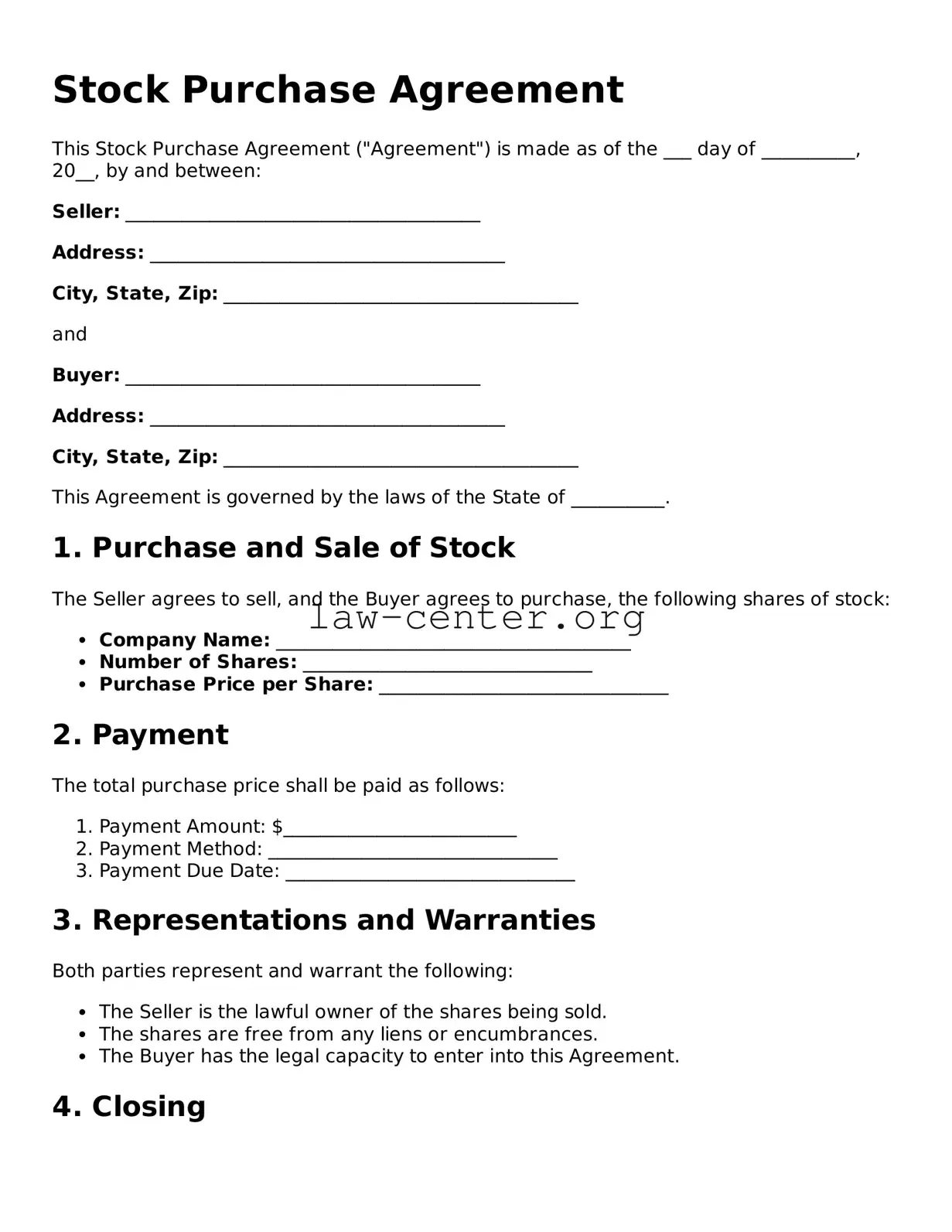 Free Stock Purchase Agreement  Template