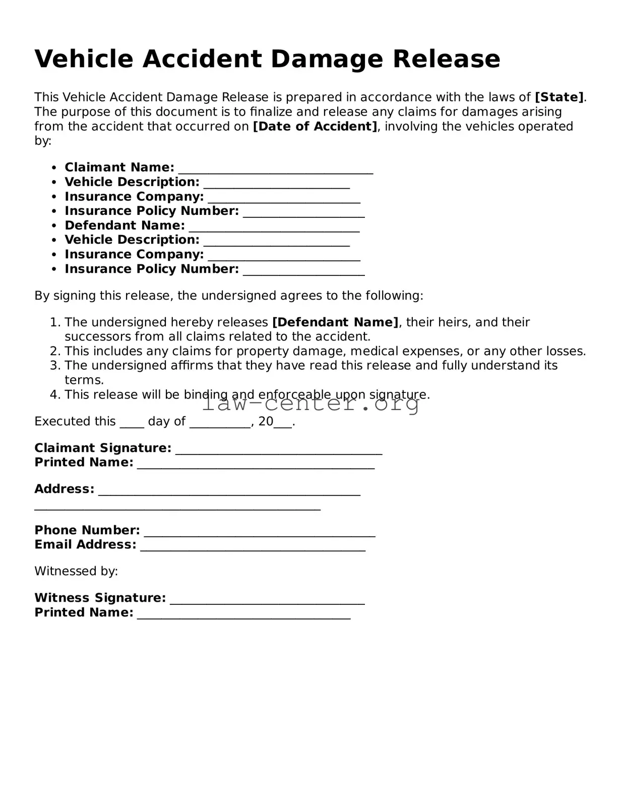 Free Vehicle Accident Damage Release Template