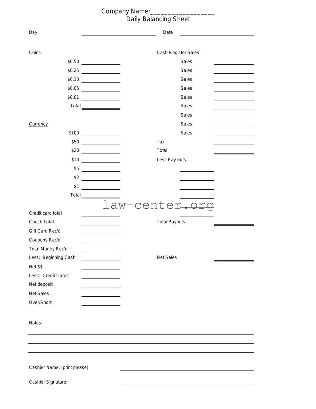 Get Cash Drawer Count Sheet Form