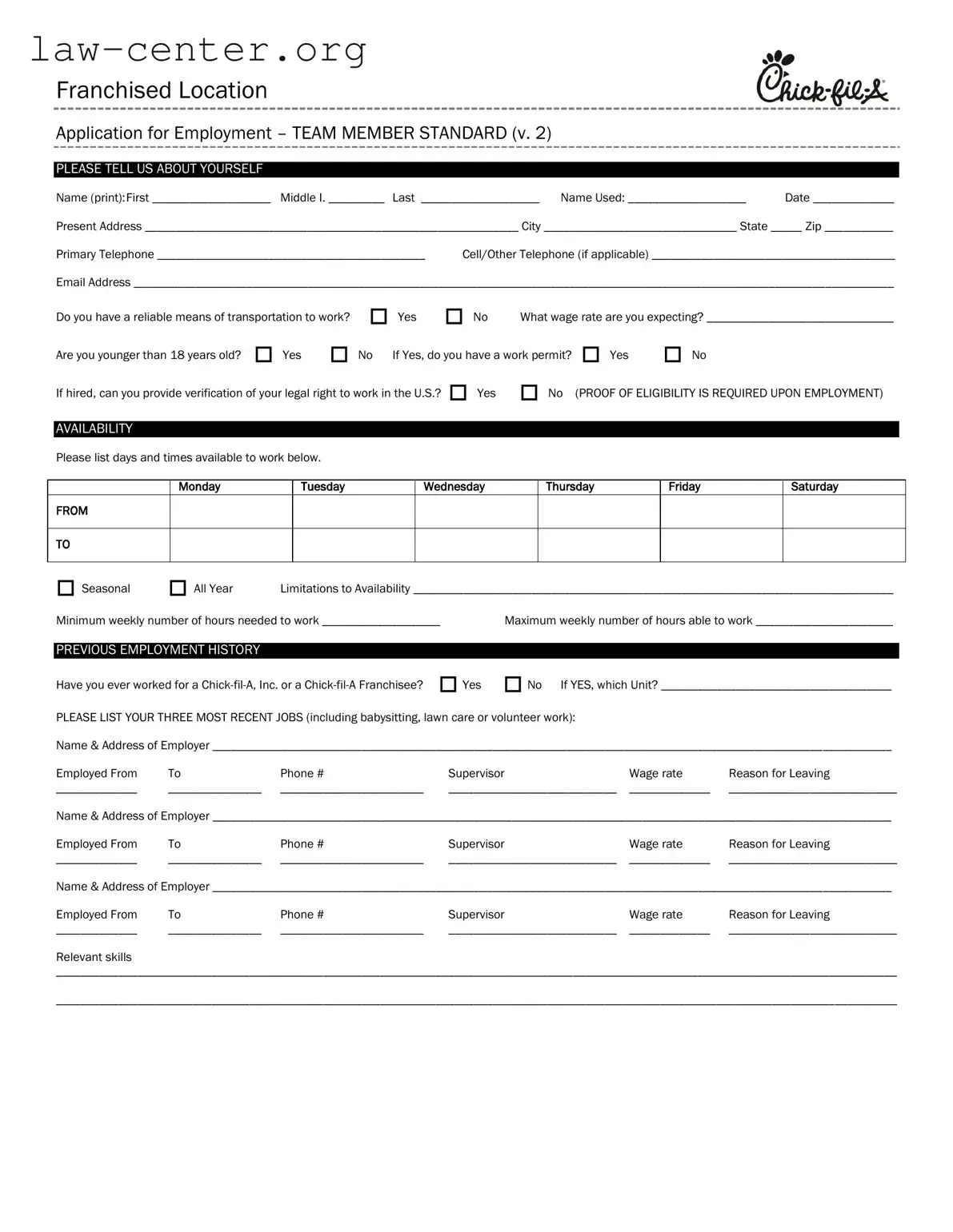 Get Chick Fil A Job Application Form
