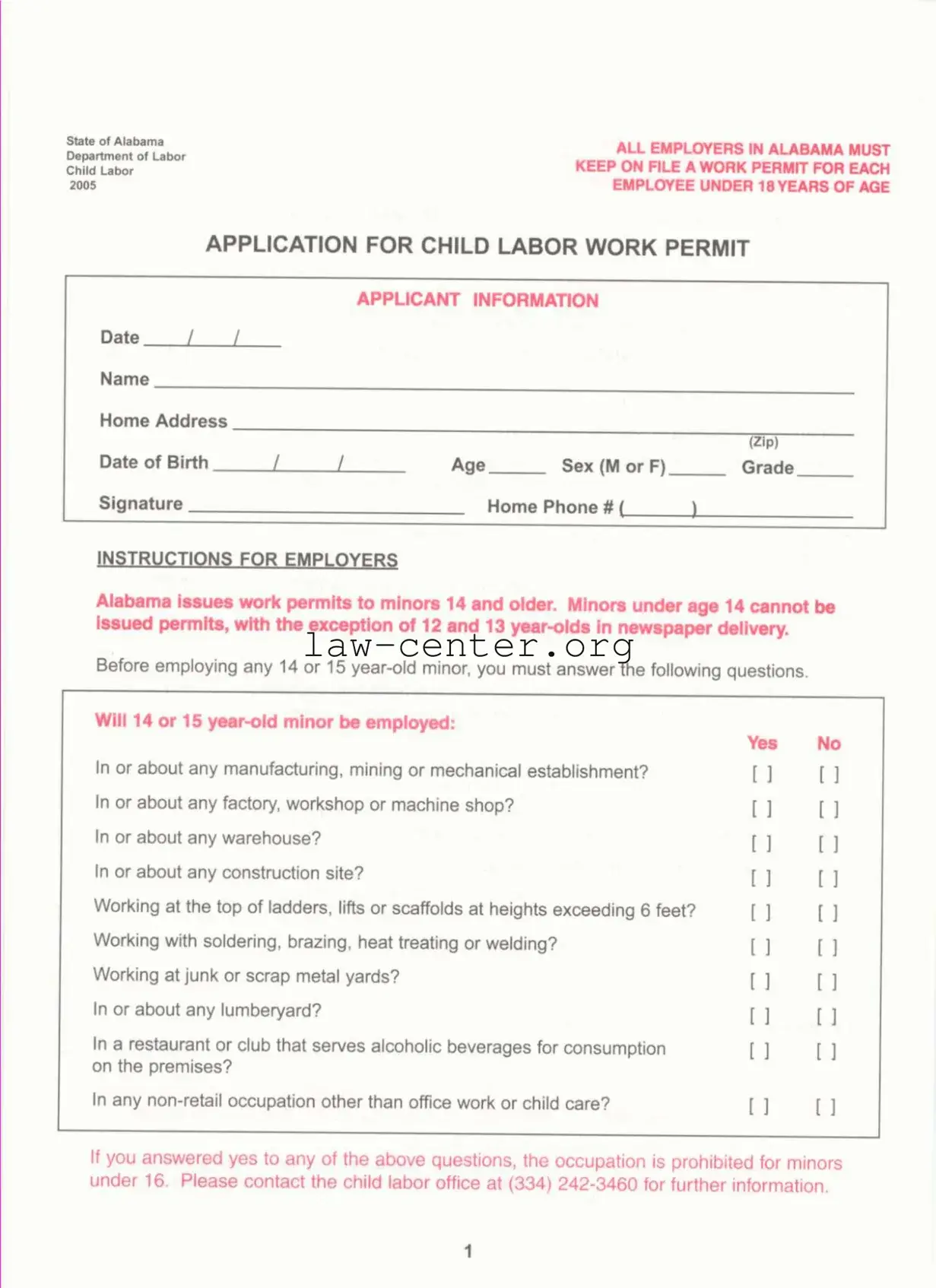 Get Work Permit Alabama Form