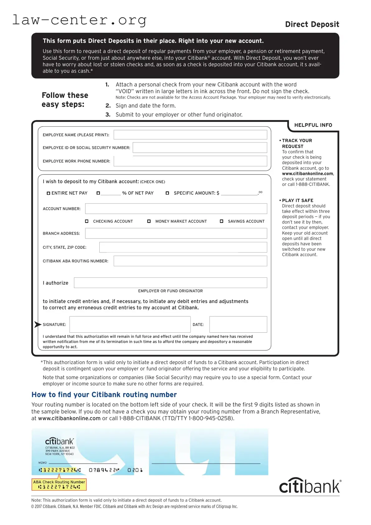 Get Citibank Direct Deposit Form