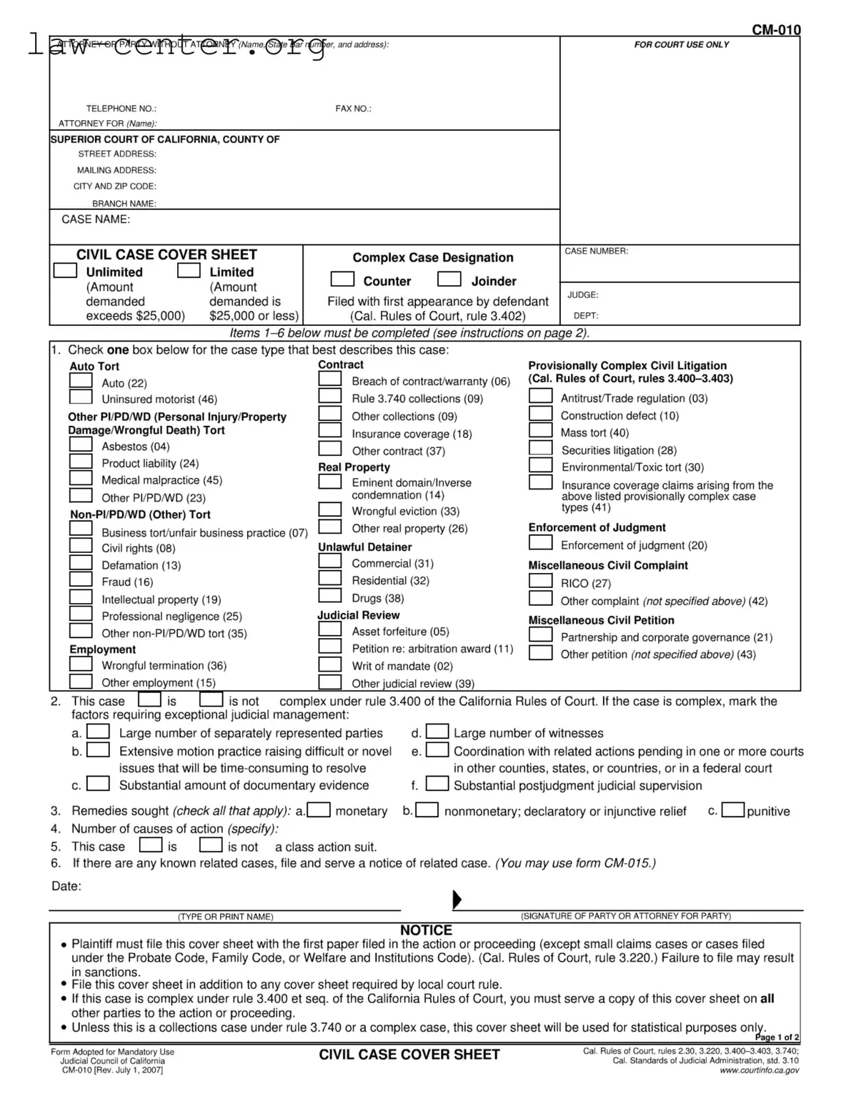 Get California Civil Form