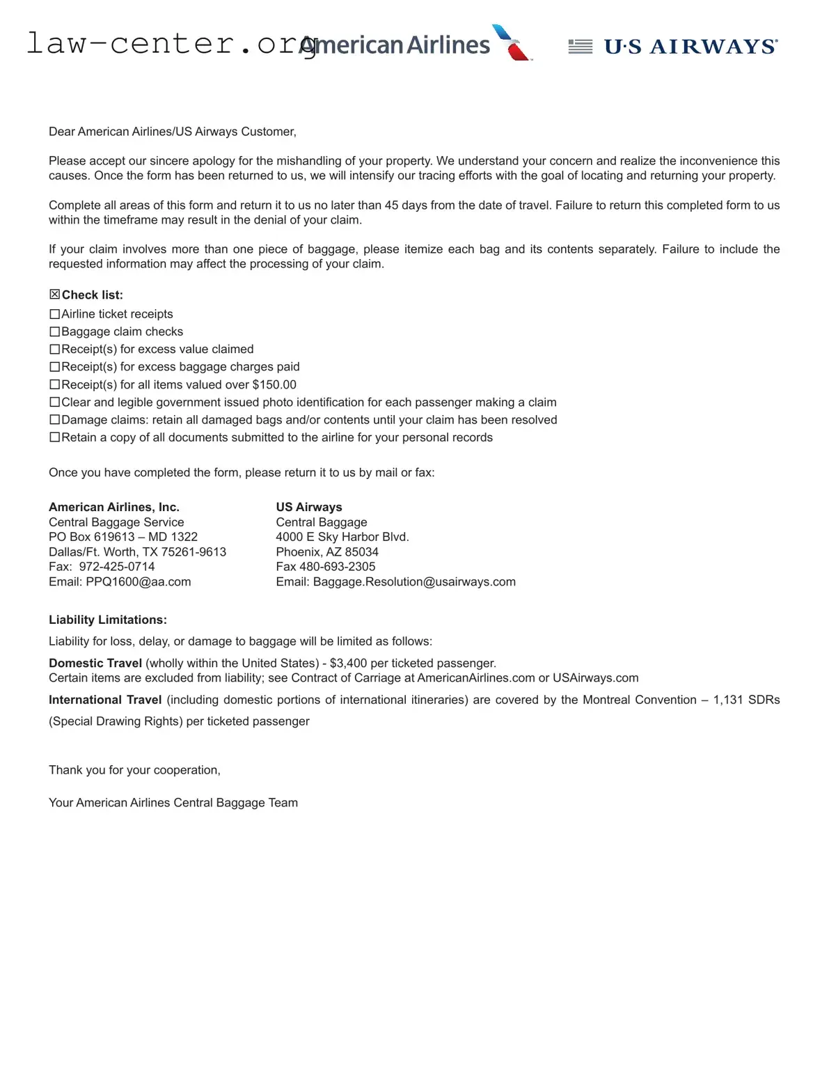 Get Claim Passenger Property Form